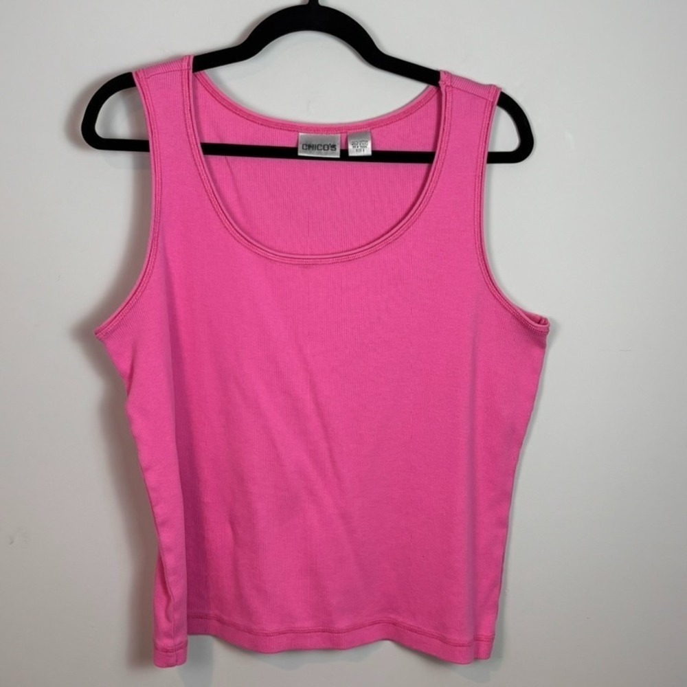 Chico's Womens 100% Cotton Pink Ribbed Sleeveless Tank sz 3/XL Workwear Classic